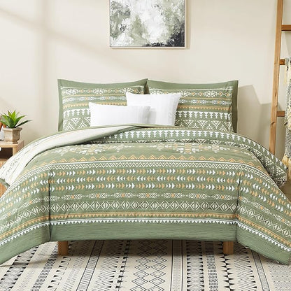 Geniospin King Size Comforter Set- 7 Pieces Boho Bed in a Bag, Western Bedding Set for All Seasons, Reversible Aztec Bedding, Lightweight Comforter Bed Set with Sheets, Pillowcases & Shams