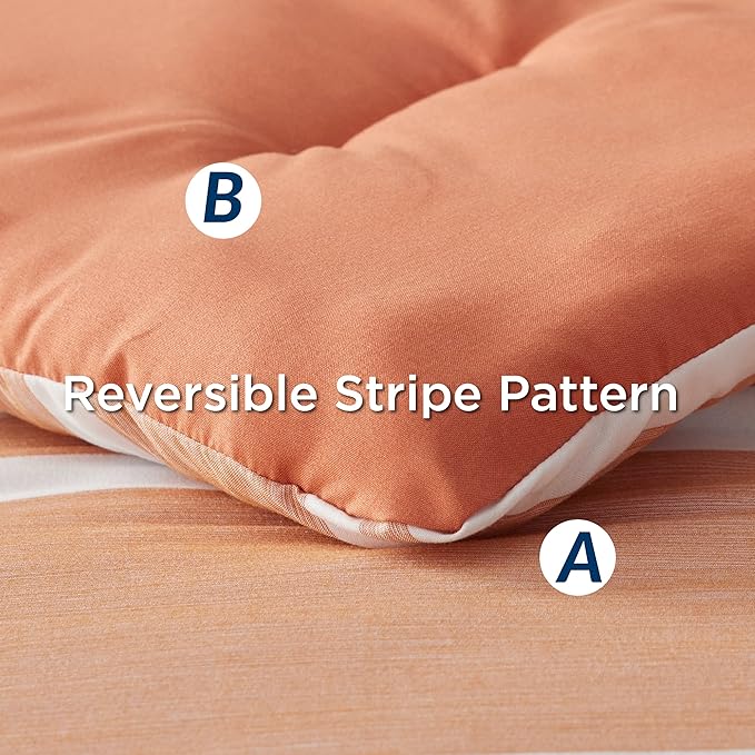 Bedsure King Comforter Set 7 Pieces, Burnt Orange Striped Bedding Set for All Seasons, Reversible, Cationic Dyeing Bed in a Bag with Comforter, Sheets, Pillowcases & Shams