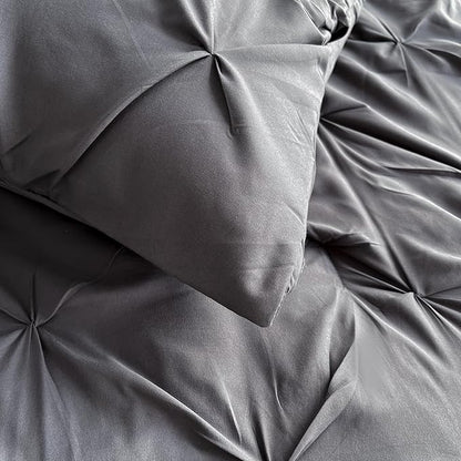Maple&Stone Full Size Comforter Sets, 7 Pieces Bedding Sets Full, Pintuck Bed in a Bag Bed Set with Comforter, Sheets, Pillowcases & Shams - Dark Grey