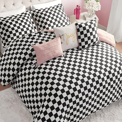 Juicy Couture Reversible Checkerboard Comforter Set 6-Piece King Set, Black/White