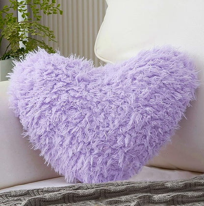 Purple Heart Pillow, Fluffy Heart Throw Pillow with Pillow Cover and Insert, Soft Faux Fur, Decorative Design for Mothers Day,Valentine's Day (Purple Heart Shape-15.7X15.7Inches)