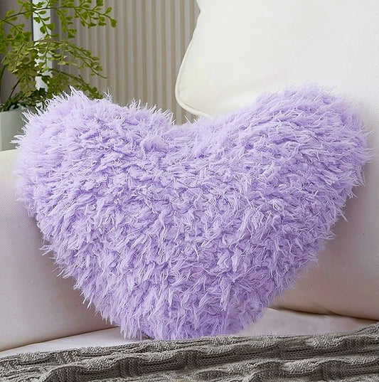 Purple Heart Pillow, Fluffy Heart Throw Pillow with Pillow Cover and Insert, Soft Faux Fur, Decorative Design for Mothers Day,Valentine's Day (Purple Heart Shape-15.7X15.7Inches)