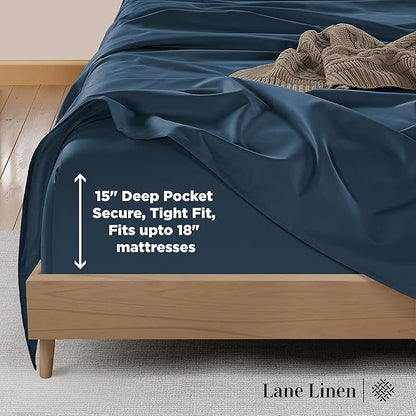 LANE LINEN California King Sheets Sets - 4 PCs. 600 Thread Count Cal King Sheet Set - 100% Cotton Sheets Cal King - Ultra Soft, Sateen Weave California King Bed Sheets Set - Denim