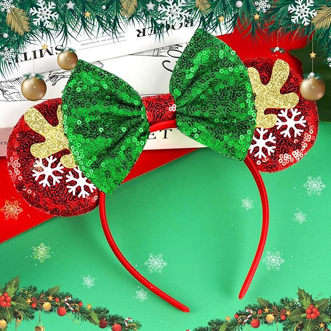 Mouse Ear Headbands,Sparkle Mouse Ears Headband for Women Girls Cartoon Princess Costume Cosplay Decoration (TG-Rudolph)