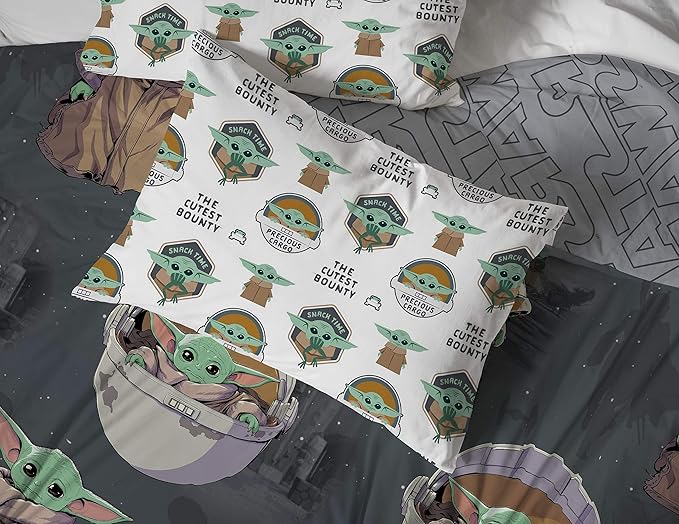 Jay Franco Star Wars The Mandalorian The Child 5 Piece Queen Bed Set - Includes Reversible Comforter & Sheet Set - Bedding Features Baby Yoda - Super Soft Fade Resistant Microfiber Official Product