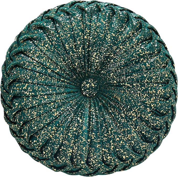 EUCIOR Round Throw Pillows,Christmas Pillows,Green and Gold Throw Pillows,Pumpkin Pleated Handmade Velvet Decorative Pillow for Sofa Bedroom Livingroom