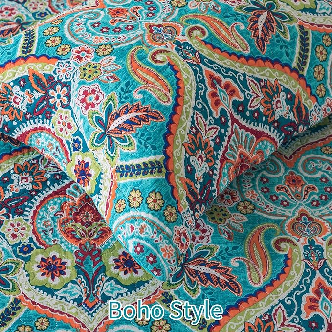 BEDIFANY Cotton Oversized King Size Quilt - Lightweight King Size Quilt Bedding Set for a Comfortable Sleep - Reversible Coverlet (108 * 118 in) with Boho Pattern, 3 Pieces