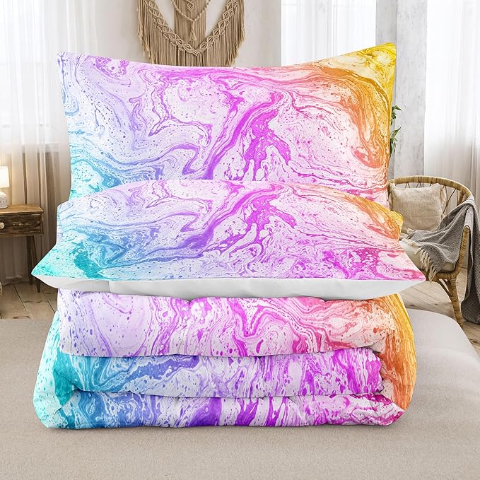 Tailor Shop Marble Bedding Set King Size,Marble Girls Comforter Sets Pink Tie Dye Comforter Sets Watercolor Artwork Design,with 1 Comforter 2 Pillowcases