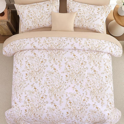 WONGS BEDDING King Size Comforter Set, 8 Pieces Autumn Leaf Floral Bed in a Bag Comforter Sets, Botanical Print Soft Fluffy Microfiber Complete Bedding Sets for All Season (90"x104")