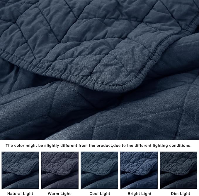palassio Navy Blue Cotton Quilt King Size Bedding Sets with Pillow Shams, Lightweight Soft Bedspread Coverlet, Quilted Comforter Bed Cover for All Season, 3 Pieces, 106x96 inches