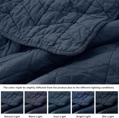palassio Navy Blue Cotton Quilt King Size Bedding Sets with Pillow Shams, Lightweight Soft Bedspread Coverlet, Quilted Comforter Bed Cover for All Season, 3 Pieces, 106x96 inches