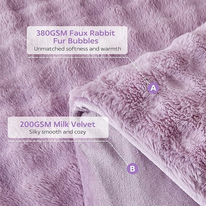Tokokimo Faux Fur Comforter Set Queen Size, Ultra Soft Reversible Heavyweight Fluffy Queen Size Bedding, Extra Warm Winter Comforter with 2 Pillow Cases, All Season Fuzzy Comforter Set, Purple