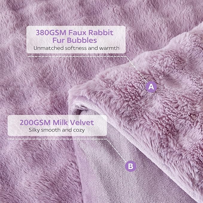 Tokokimo Faux Fur Comforter Set King Size, Ultra Soft Reversible Heavyweight Fluffy Bedding, Extra Warm Winter Comforter with 2 Pillow Cases, All Season Fuzzy Comforter Set, Purple