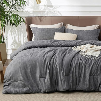 Bedsure Oversized Queen Comforter Set - Charcoal Grey Soft Bedding for All Seasons, Cationic Dyed Bed Set, 3 Pieces, 1 Oversized Queen Size Comforter (98"x 98") and 2 Pillow Shams (20"x 26"+2")
