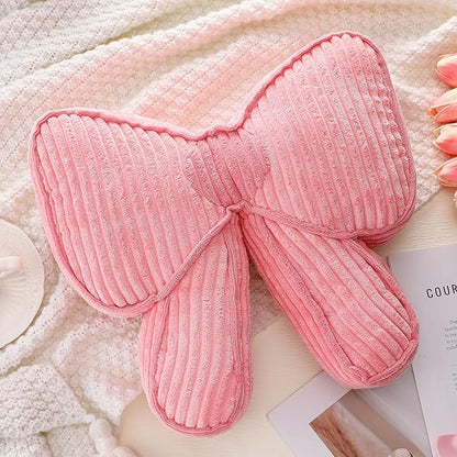 Pink Bow Pillow 12'' Coquettish Bow Shaped Decorative Pillows Soft Corduroy Pink Cushion for Girls Women Room Bed Sofa Couch Aesthetic Home Decor Gift