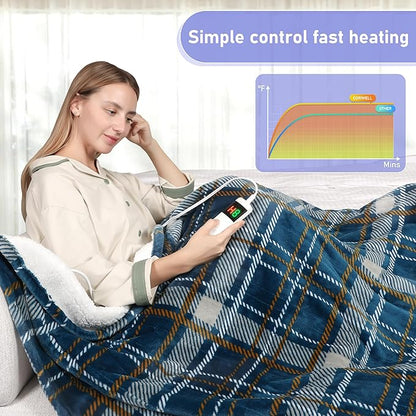Electric Blanket Heated Twin, Soft Flannel 62"x84" Plaid Heating Blanket with 8 Hours Auto Off 10 Fast Heating Levels Machine Washable Sherpa Heated Blanket with Overheating Protection