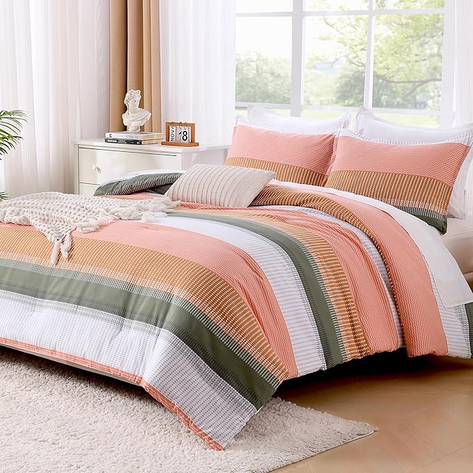 Litanika Vanilla Bed Comforter Twin Set, XL Twin Comforter Striped Bedding Comforter Set, 2 Pieces Lightweight Soft All Season Down Alternative Comforter (1 Comforter, 1 Pillowcase)