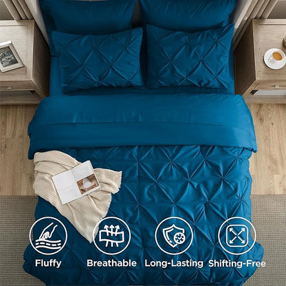 Bedsure Full Comforter Set Teal - Bed in a Bag Full Size Bedding Set 7 Pieces, GentleSoft™ Pintuck Bed Set Gift for Family, Pinch Pleat All Season Comforter with Sheets, Pillowcases & Shams