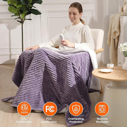 Electric Blanket Queen Heated Blanket Queen Size 84"x90" Dual Control Electric Blanket, 5 Heat Settings & 10 Hour Auto Off with FCC/ETL Certified, Overheat Protection & Machine Washable, Lavender
