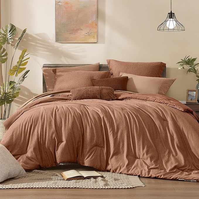 Monbix Super King Plus Size Comforter Set, Autumn Leaf Bedding Set Reversible, Comforter Set 7 Pieces, Cationic Dyeing Bed in a Bag with Comforter, Sheets, Pillowcases & Shams