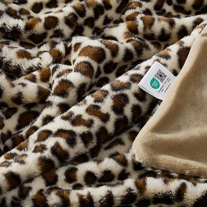 JONIYEAR Cozy Plush Brown Cheetah Faux Rabbit Fur Blanket Twin Size 60" x 70",Oversized Thick Fuzzy Leopard Lap Blankets for Women, Soft Fluffy Animal Printed Warm Shaggy Blanket for Winter, Beige