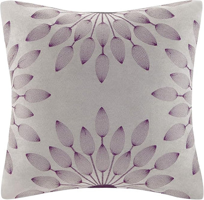 Madison Park Palmer Comforter Set - Faux Suede Design, Striped Accent, All Season Down Alternative Bedding, Matching Shams, Decorative Pillow, Bed Skirt, King (104 in x 92 in), Purple 7 Piece