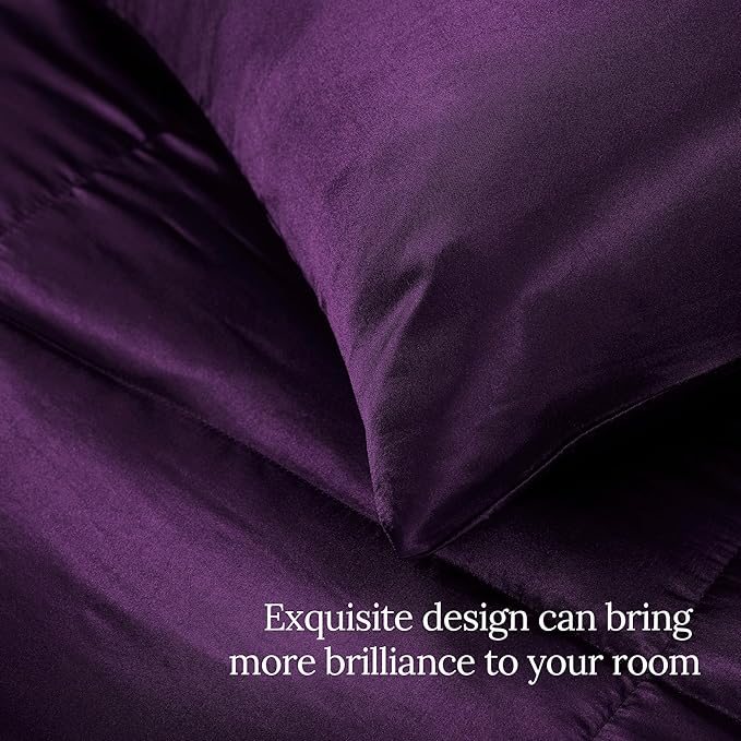 Whale Flotilla 3-Piece Reversible Silky Soft Queen Comforter Bedding Set, Luxurious Satin Comforters Full Size with 2 Satin Pillowcases, Lightweight Duvet for All Seasons, Purple