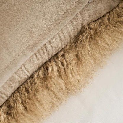Genuine Mongolian Lamb Fur Pillow Cover – 12"x20" Rectangular Cushion Case – Soft Curly Wool Decorative Accent for Sofa, Bed, or Chair(Dark Beige)