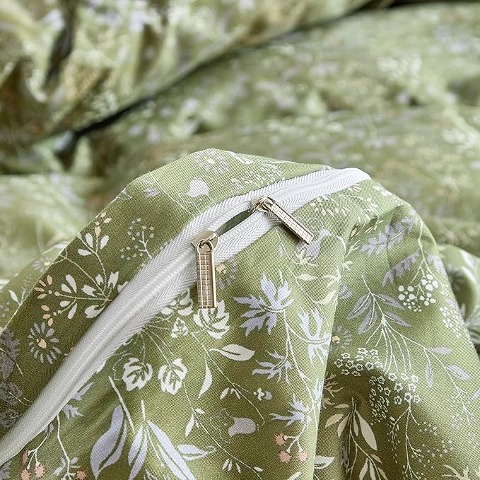 Army Green Comforter Set Washable for Bedroom Twin XL Boho Floral Quilted Comforter Set for Girls, Women, Men Warm Durable Bedding Set for All Seasons, 68''x90''