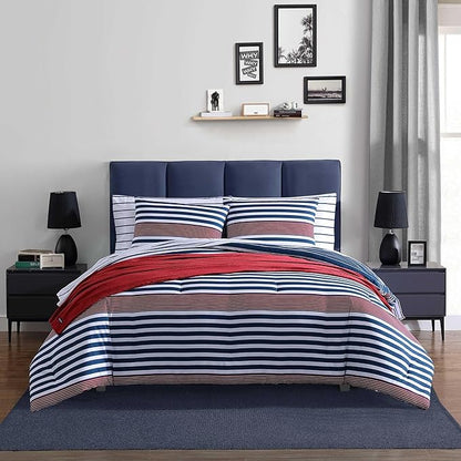Nautica - King Comforter Set, Ultra Soft Bedding with a Woven Textured Feel, Medium Weight for Year Round Comfort, 3 Piece Bed Set with Matching Pillowcases (Kennedy Stripe Navy)