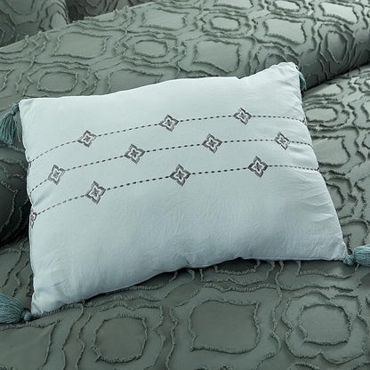 Modern Threads 5-Piece Jacquard Comforter Set, Samson King in Ivy Green – Elegant Comforter, 2 Pillow Shams, and 2 Decorative Pillows