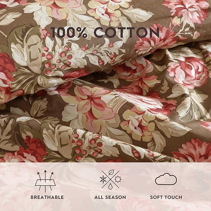 Laura Ashley - Full/Queen Comforter Set, Soft Cotton Bedding with Matching Shams, Floral Home Decor, Oeko-Tex Certified (Bloomsbury Brown, Full/Queen)