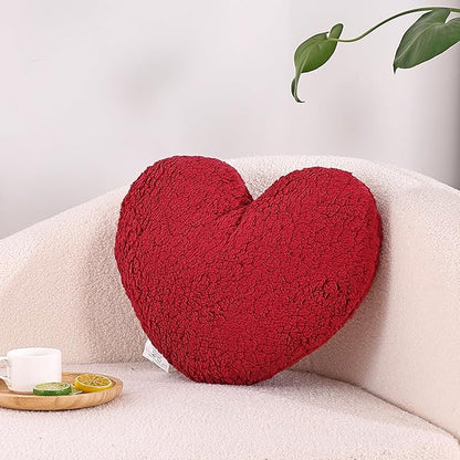 EVOLIVE Heart Pillow, Love Pillow Gifts, 15X17 Inch Large Heart Shaped Pillows, Sherpa Material Room Decor Throw Pillows, Living, Bedroom, Indoor Outdoor (Wine Red)