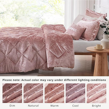 Intelligent Design King Comforter Set, Velvet Comforter Set , Luxury Diamond Quilting Comforter Set, Fluffy Comforter Bed Set with Decorative Pillowand 2 Shams, 4 Piece Pink, King/ Cal King