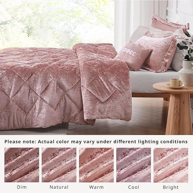 Intelligent Design Twin Comforter Set, Velvet Comforter Set , Luxury Diamond Quilting Comforter Set, Fluffy Comforter Bed Set with Decorative Pillowand 1 Sham, 3 Piece Pink, Twin/Twin XL