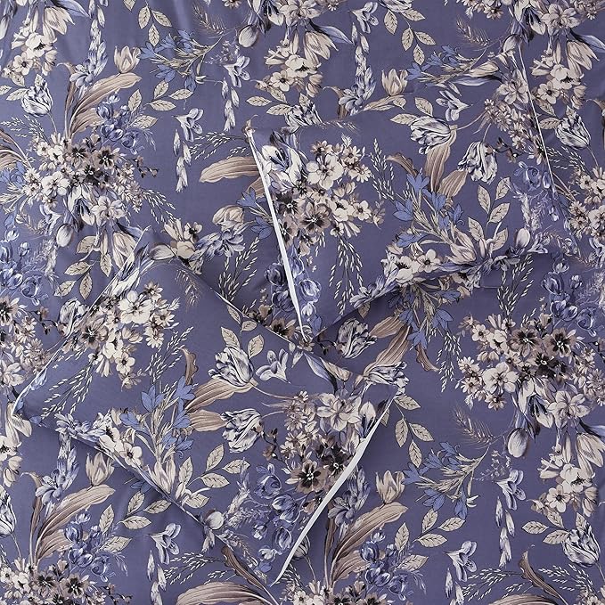 Modern Threads 5-Piece Printed Comforter Set, Thea King in Silver Purple – Soft Comforter, 2 Pillow Shams, and 2 Decorative Pillows