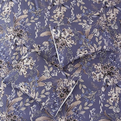 Modern Threads 5-Piece Printed Comforter Set, Thea King in Silver Purple – Soft Comforter, 2 Pillow Shams, and 2 Decorative Pillows