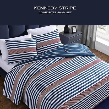 Nautica - King Comforter Set, Ultra Soft Bedding with a Woven Textured Feel, Medium Weight for Year Round Comfort, 3 Piece Bed Set with Matching Pillowcases (Kennedy Stripe Navy)