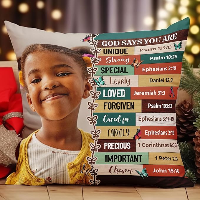 Macorner Personalized Photo Pillow (Insert Included) - God Says You are - Birthday Gifts for Daughter, Son, Kids - Daughter Gifts - Gifts for Nieces, Nephews - Self Care Inspiration Gifts