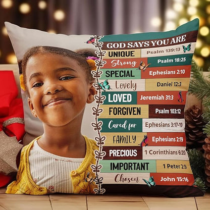 Macorner Personalized Photo Pillow (Insert Included) - God Says You are - Birthday Gifts for Daughter, Son, Kids - Daughter Gifts - Gifts for Nieces, Nephews - Self Care Inspiration Gifts
