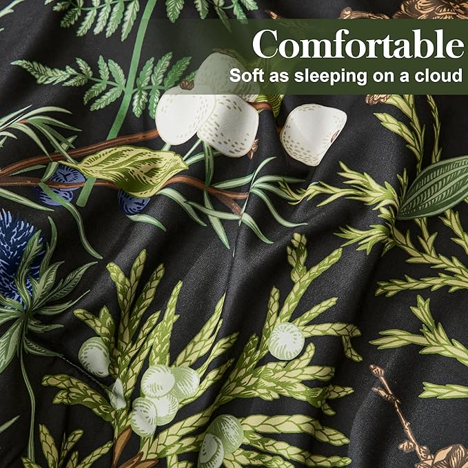King Comforter Set - 3 Pieces Botanical Bedding Comforter Set, 1 Soft Green Plant Flowers Comforter (104"x90") and 2 Pillow Shams(20"x36") Ultra-Soft Comfort Suitable for All Seasons
