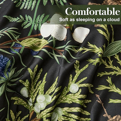 King Comforter Set - 3 Pieces Botanical Bedding Comforter Set, 1 Soft Green Plant Flowers Comforter (104"x90") and 2 Pillow Shams(20"x36") Ultra-Soft Comfort Suitable for All Seasons