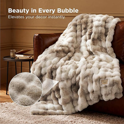 Bedsure GentleSoft Fluffy Fuzzy Twin Blanket, Soft Cozy Fleece Faux Fur Blanket, Pink Decorations Minky Velvet Couch Cover, Thick Warm Plush Women Men Birthday Gifts, 870GSM, Tie-dye Taupe