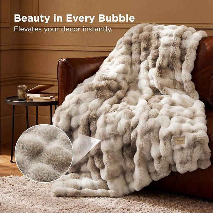 Bedsure GentleSoft Fluffy Fuzzy Tie-dye Taupe Throw Blanket for Bed, Soft Cozy Fleece Faux Fur Blanket for Couch, Taupe Room Decor Minky Velvet Sofa Cover, Women Gifts Thick Warm Plush Winter Bedding