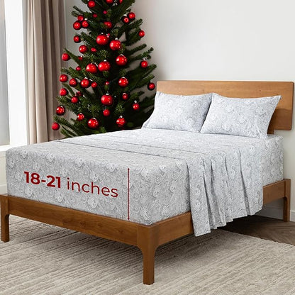Mellanni Extra Deep California King Sheets - 4 PC Iconic Collection Bedding - Luxury, Ultra Soft, Cooling Bed Sheets - Wrinkle, Fade, Stain Resistant (Cal King, Paisley Gray)