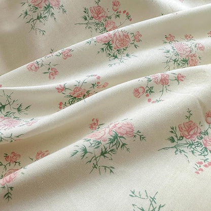 MKXI Queen Size Pink Floral Comforter Set - 3 Piece Ruffled Lace Bedding Set 1 Queen Comforter with 2 Pillowcases All Seasons, Soft Aesthetic Princess Style Floral Comforter for Girls, Women