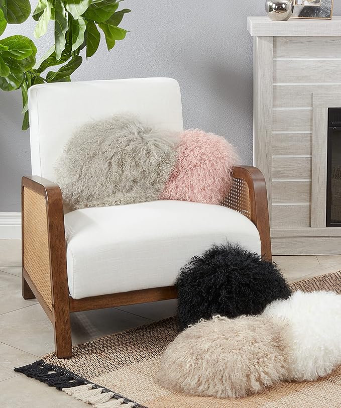 SARO LIFESTYLE Mongolian Lamb Fur Poly Filled Throw Pillow