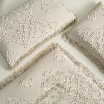 Boho King Size Comforter Set Beige 3 Pieces Tufted Tassel King Comforter Set Prime Lightweight Down Comforter King Size Beige Farmhouse Boho Bedding Shabby Chic Fluffy Comforter Bed Set Gift Choice