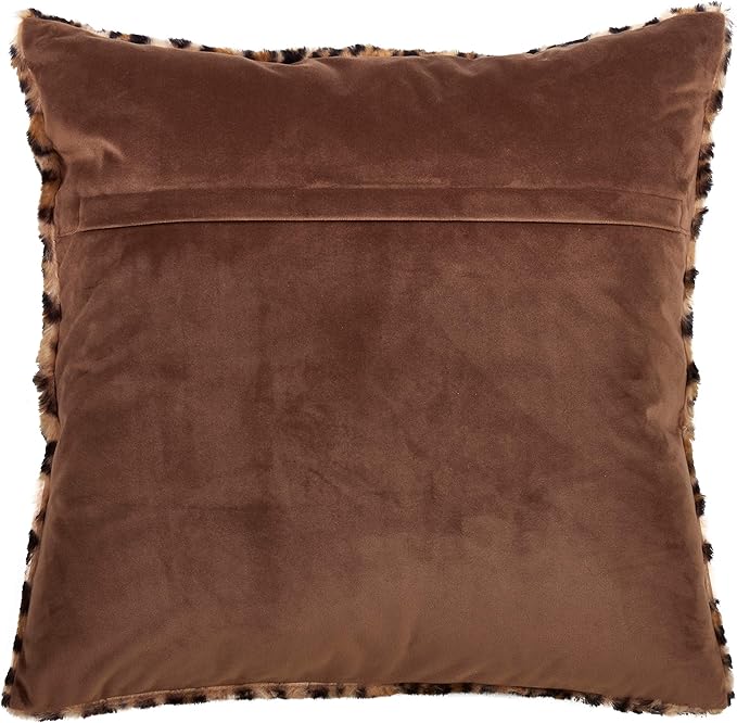 SARO LIFESTYLE Guépard Design Cheetah Print Faux Fur Polyester Pillow with Down Filling, 18", Brown