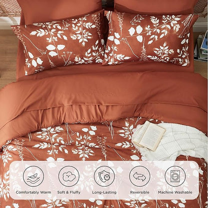 Bedsure Full Size Comforter Set - 7 Pieces Floral Terracotta Soft Bedding Sets, Full Bed in a Bag with Botanical Flowers Comforter, Sheets, Pillowcases & Shams